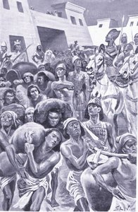 Thothmes III sacking Zahi at harvest time by Stanley L. Wood